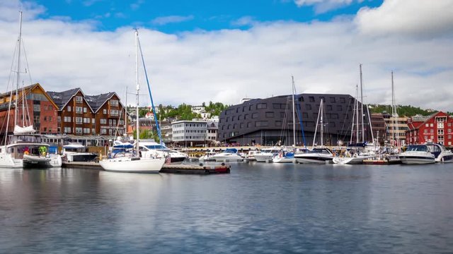 View of a marina in Tromso, North Norway Timelapse