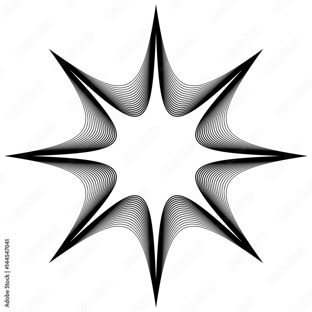 Poster black and white circular element. concentric, radial lines with distortion. abstract geometric illus