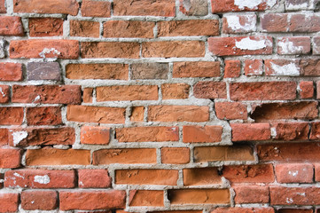 A fragment of the old wall of red brick. Background, texture