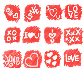 Square Shape Scribble Sketch Love Hearts 