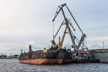 Fototapeta premium Ship transshipment of the port channel.
