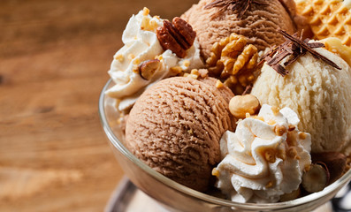 Close up on large ice cream dessert