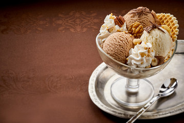 Delicious garnished ice cream in bowl