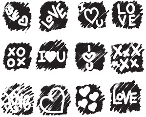 Fototapeta premium Square Shape Scribble Sketch Love Hearts 