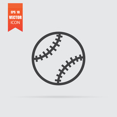 Baseball ball icon in flat style isolated on grey background.