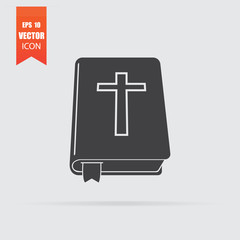 Bible icon in flat style isolated on grey background.