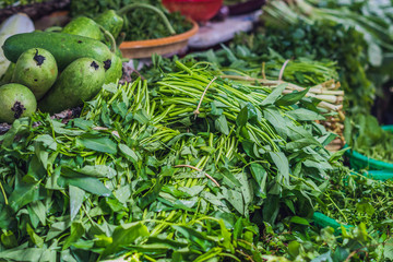 Greenery in the Vietnamese market. Asian cuisine concept