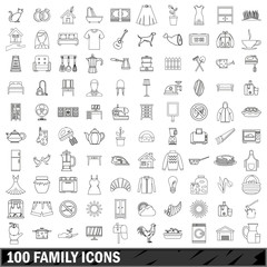 100 family icons set, outline style