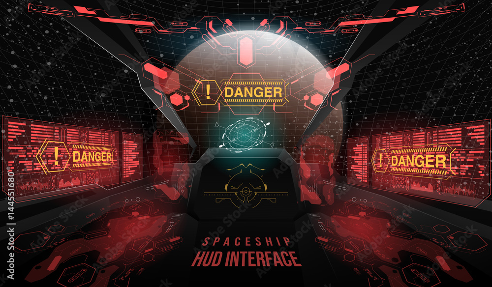 Poster view from the cockpit spaceship. head-up display elements for the spaceship interface. template ui f