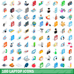 100 laptop icons set, isometric 3d style