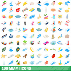 Fototapeta na wymiar 100 miami icons set, isometric 3d style