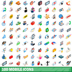 100 mobile icons set, isometric 3d style