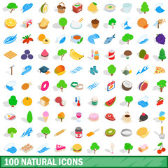 100 natural icons set, isometric 3d style
