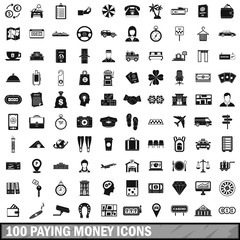 100 paying money icons set, simple style 