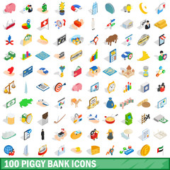 100 piggybank icons set, isometric 3d style