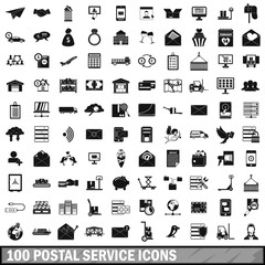 100 postal service icons set, simple style 