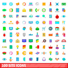 100 site icons set, cartoon style