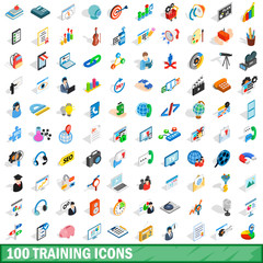 100 training icons set, isometric 3d style