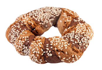 Biscuit with sesame seeds isolated on a white background