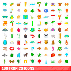 100 tropics icons set, cartoon style