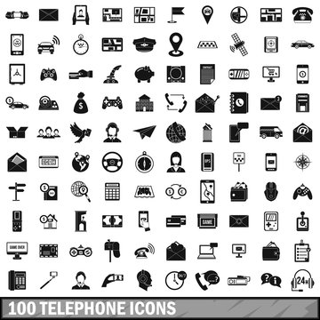 100 telephone icons set, simple style 