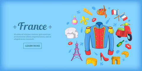 France travel horizontal banner, cartoon style