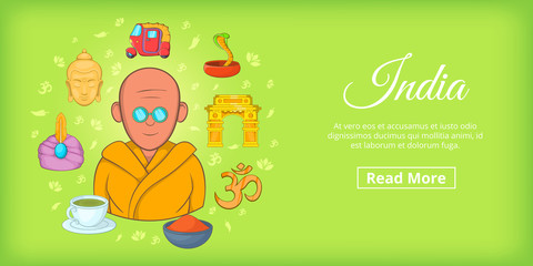 India travel horizontal banner, cartoon style