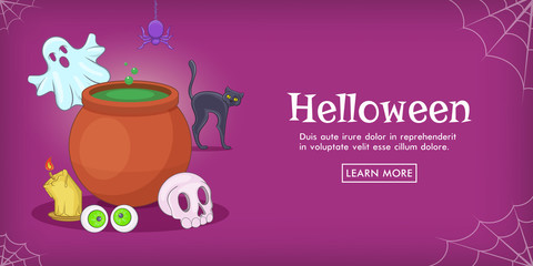 Haloween spooky horizontal banner, cartoon style