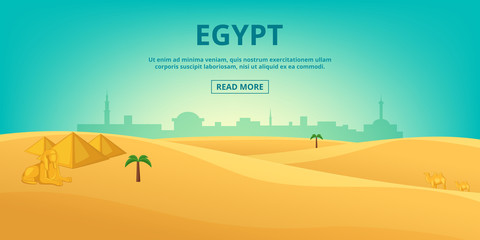 Egypt landscape horizontal banner, cartoon style