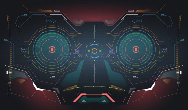 Futuristic concept ui for helmet. Head-up display template. View from the helmet with HUD elements