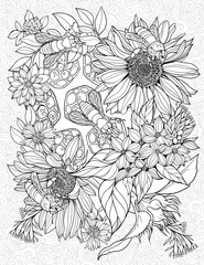 coloring page with bees on flowers