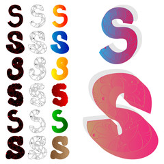 Vector illustrated set of letter S, filled with floral elements.