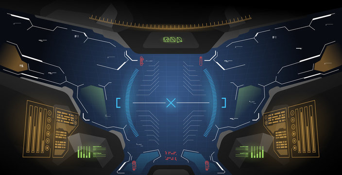 Futuristic concept ui for helmet. Head-up display template. View from the helmet with HUD elements