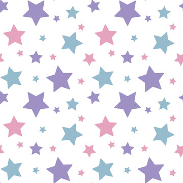 pastel colorful star pink blue purple on white background pattern seamless vector