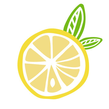 cut fruit yellow lemon with leaves icon vector
