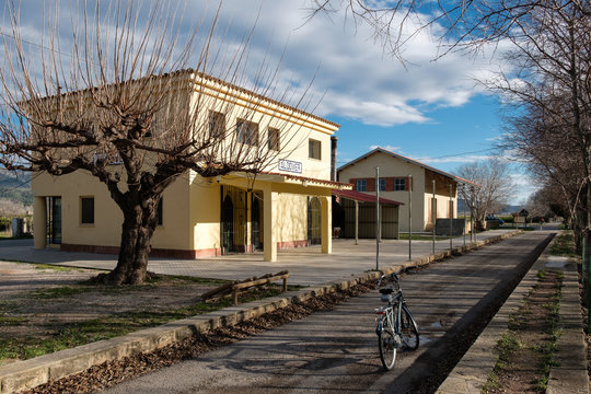 former railway station Aldover on Via Verde in Spain