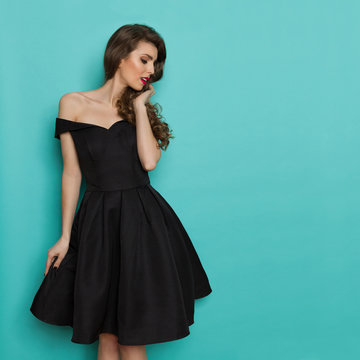 Beautiful Woman In Black Cocktail Dress