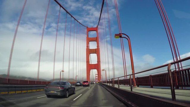 driving on Golden Gate bridge in San Francisco
