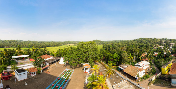 Village in tropical forest on Ceylon panorama view