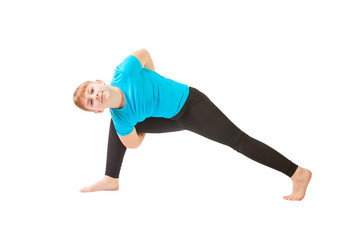 Obraz premium beautiful woman doing yoguna white background