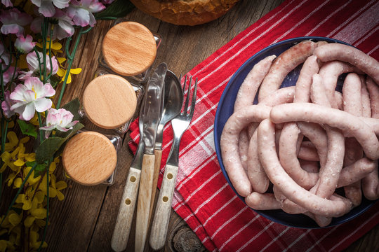 Boiled white sausages.