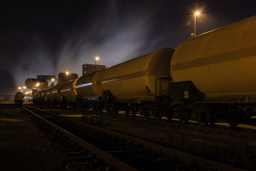 Fototapeta na wymiar Chemical train in depot at night