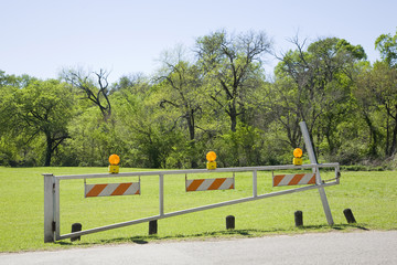 Amber Caution Lights on Flood Gate