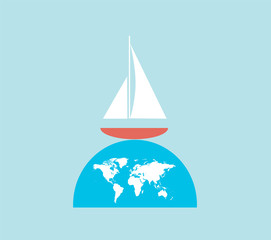 Summer background with yacht and world map 