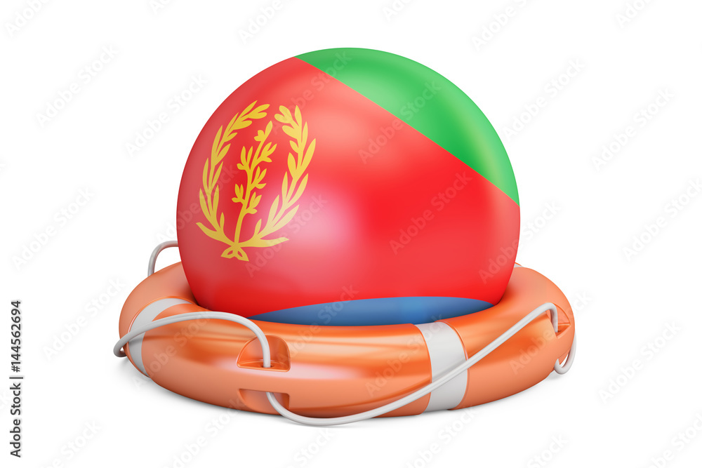 Poster lifebelt with eritrea flag, safe, help and protect concept. 3d rendering
