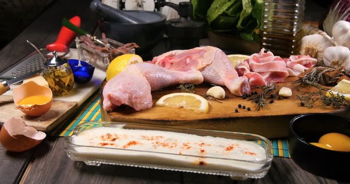 Dolly view of ingredients for Caesar's salad