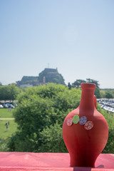 Easter clay pots in front of the Old Fortress of Corfu, Greece.