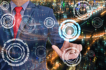 business man touch visual screen , business concept