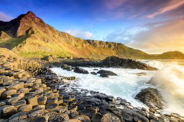 sundown at giants causeway, northern Ireland