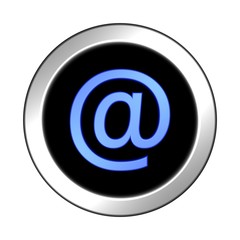 Glossy icon with "At" sign. 3D rendering